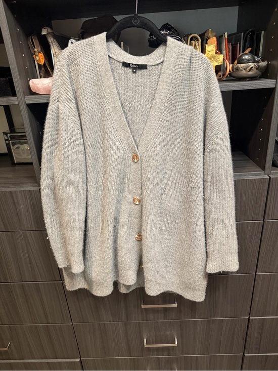 Quince Sweaters - Quince Light Gray V-Neck Button Cardigan